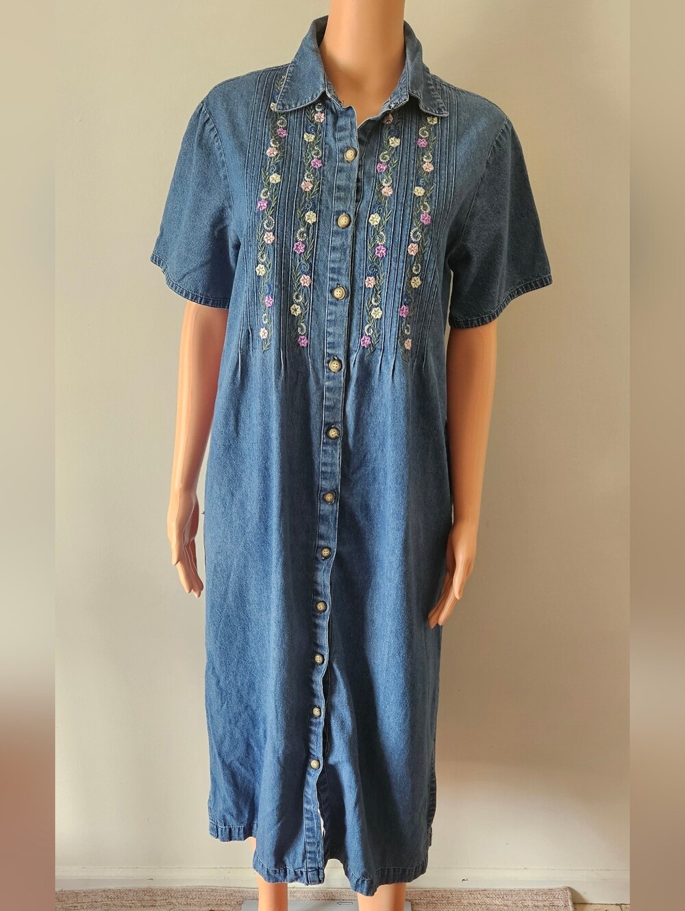 Serengeti Catalog Embroidered Button Down Denim Dress